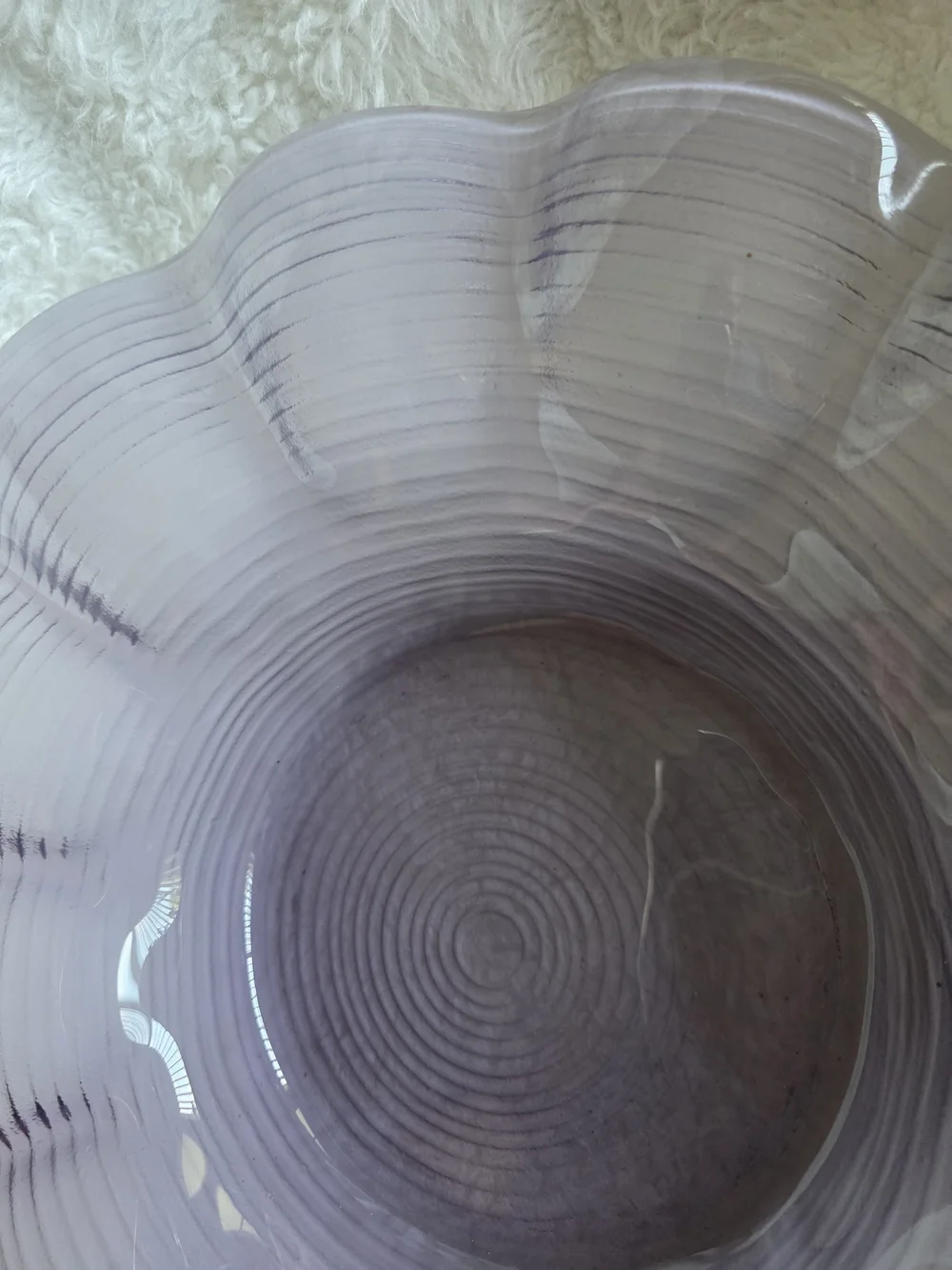 Vintage Mikasa Scalloped Glass Serving Bowl in Frosted Light Purple
